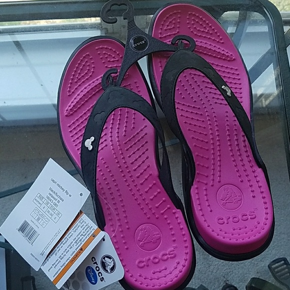 pink and black crocs